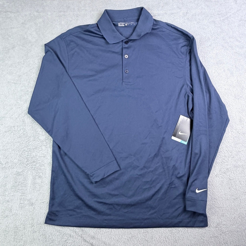 Nike Golf Mens Dri-FIT Long Sleeve Polo Shirt Navy Blue 466364-410 Size M NEW